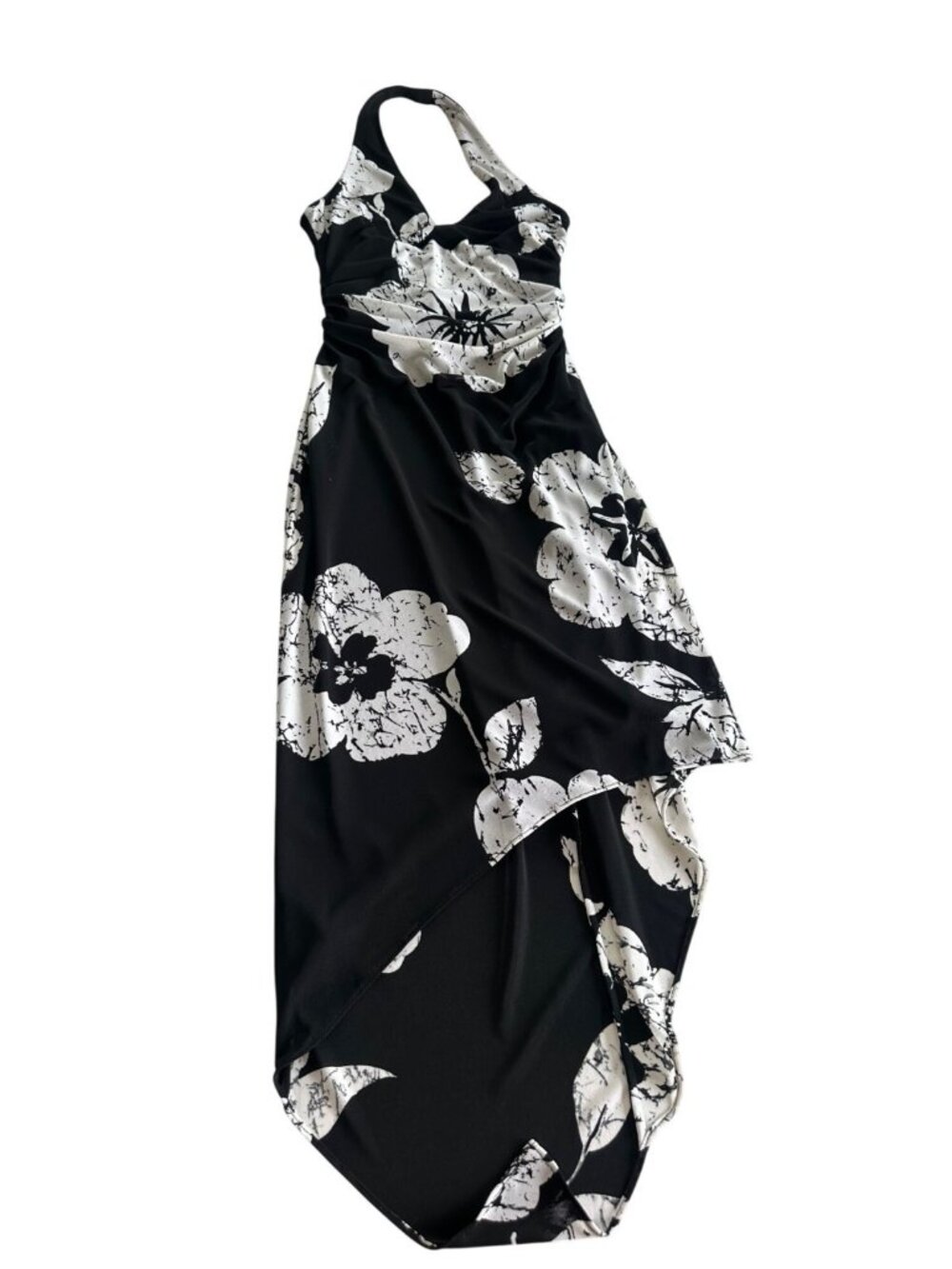 VTG David Meister Women's 8 Halter Black White Floral Midi Dress Y2K Fairy